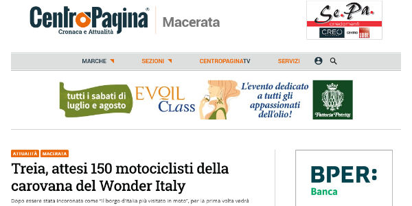 Articolo Centro Pagina su Wonder Italy Moto